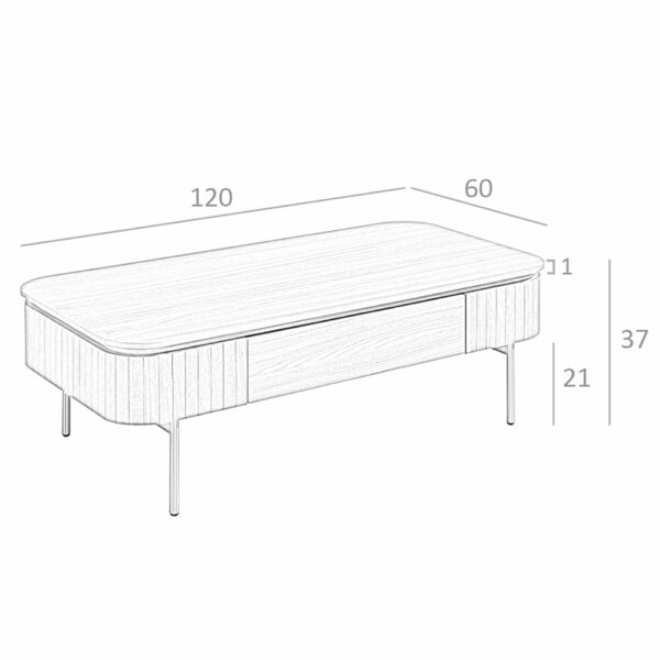 Mesa centro rectangular nogal y acero pulido dorado