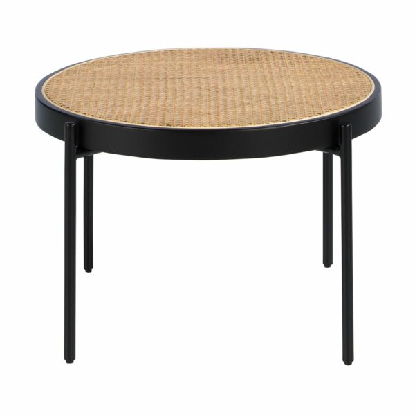 Mesa centro redonda rattan, madera negra y acero negro