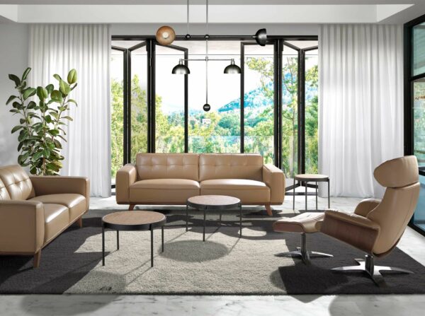 Mesa centro redonda rattan, madera negra y acero negro
