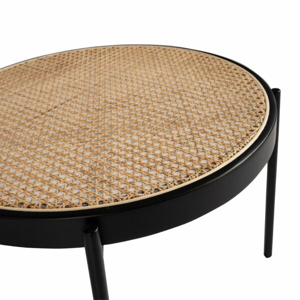 Mesa centro redonda rattan, madera negra y acero negro