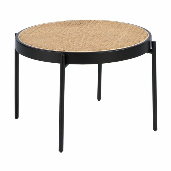 Mesa centro redonda rattan, madera negra y acero negro