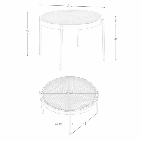 Mesa centro redonda rattan, madera negra y acero negro