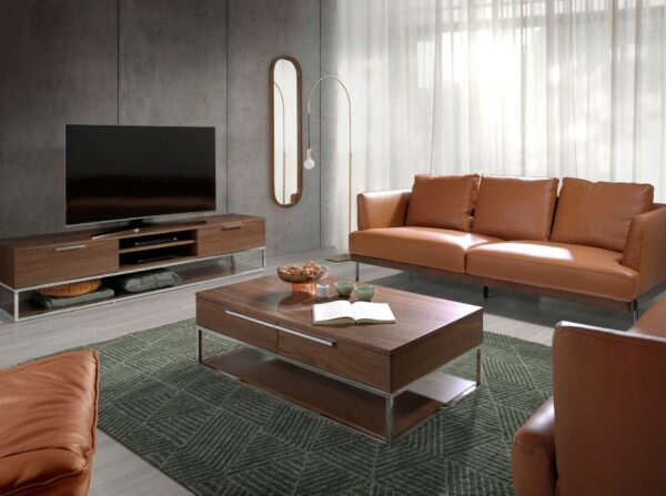 Mesa centro rectangular nogal y acero cromado
