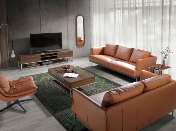 Mesa centro rectangular nogal y acero cromado