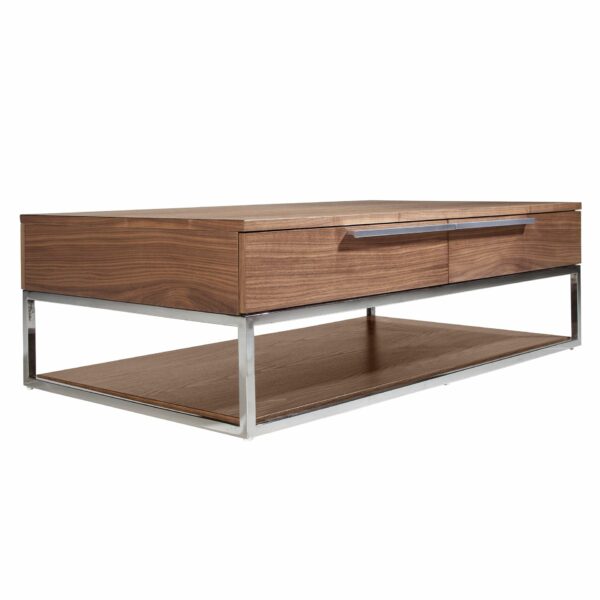 Mesa centro rectangular nogal y acero cromado