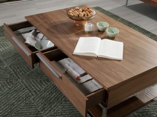 Mesa centro rectangular nogal y acero cromado