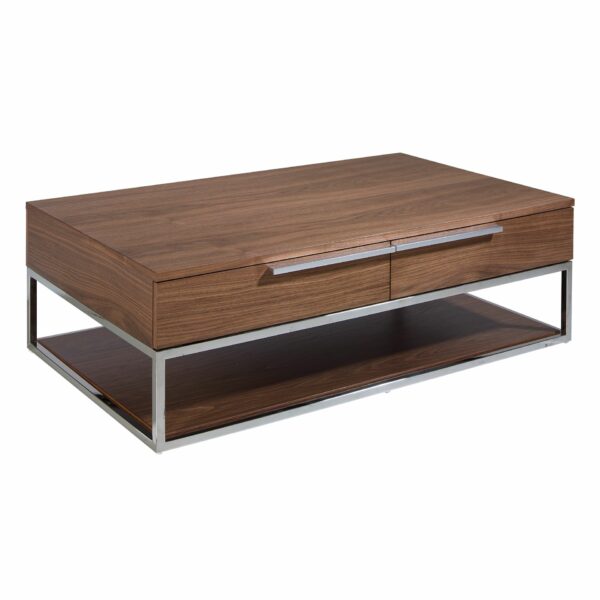 Mesa centro rectangular nogal y acero cromado