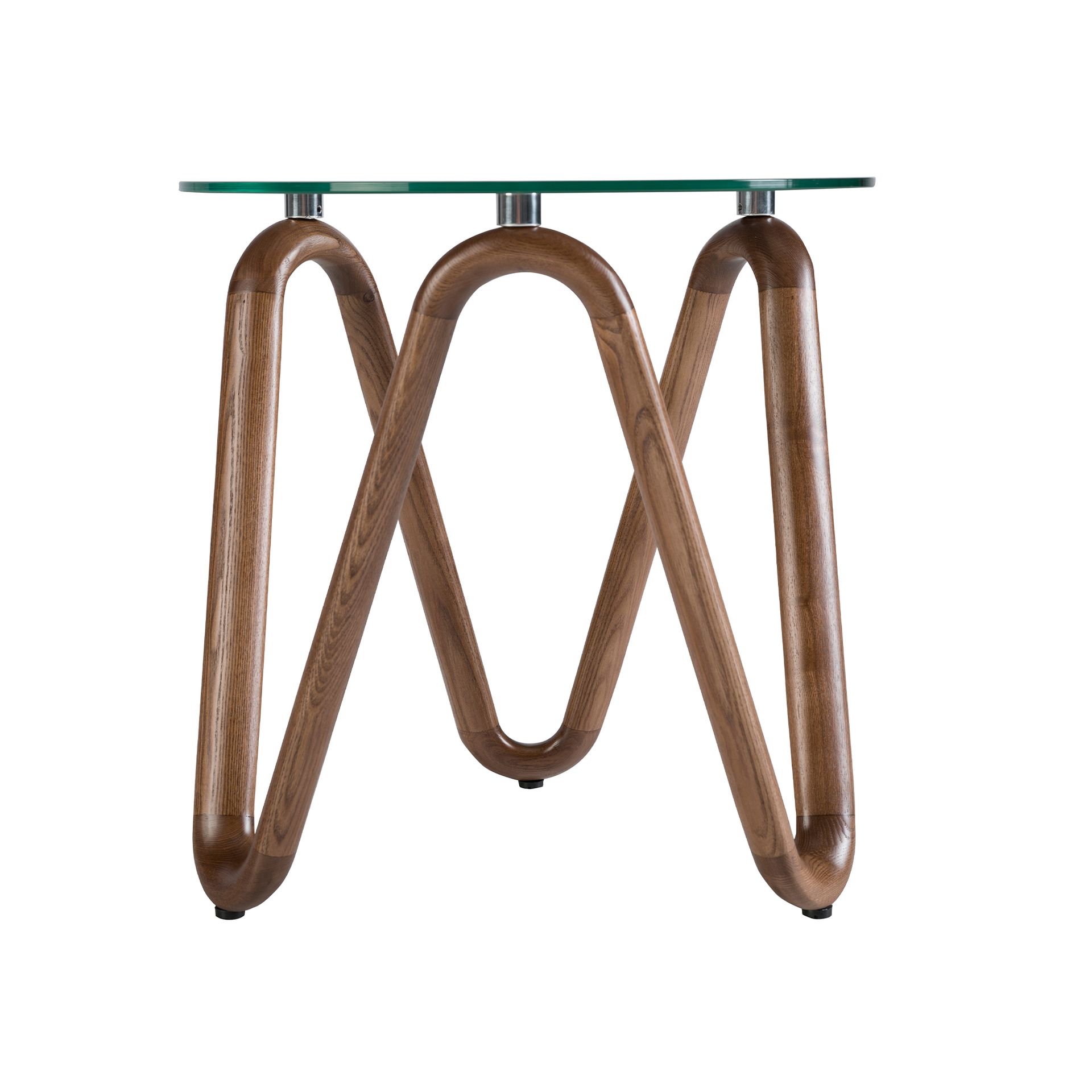 Mesa rincón redonda cristal templado y nogal Mesa rincón redonda cristal templado y nogal