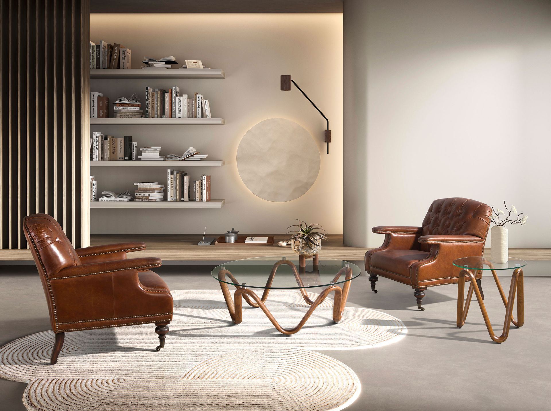 Mesa rincón redonda cristal templado y nogal Mesa rincón redonda cristal templado y nogal