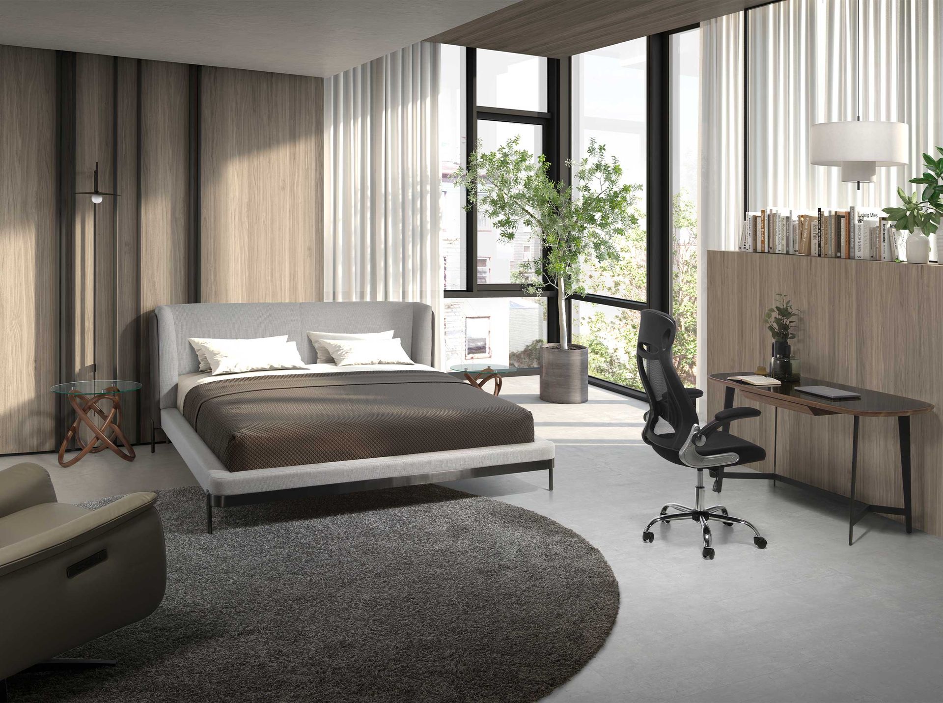 Mesa rincón redonda cristal templado y nogal Mesa rincón redonda cristal templado y nogal