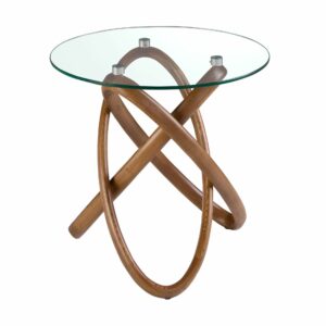 Mesa rincón redonda cristal templado y nogal Mesa rincón redonda cristal templado y nogal