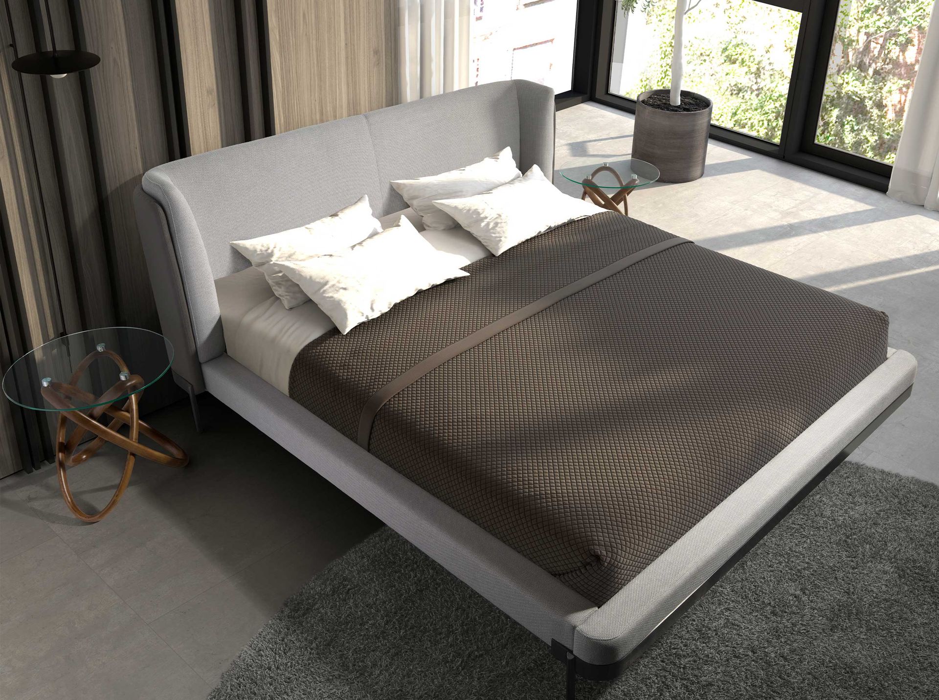 Mesa rincón redonda cristal templado y nogal Mesa rincón redonda cristal templado y nogal