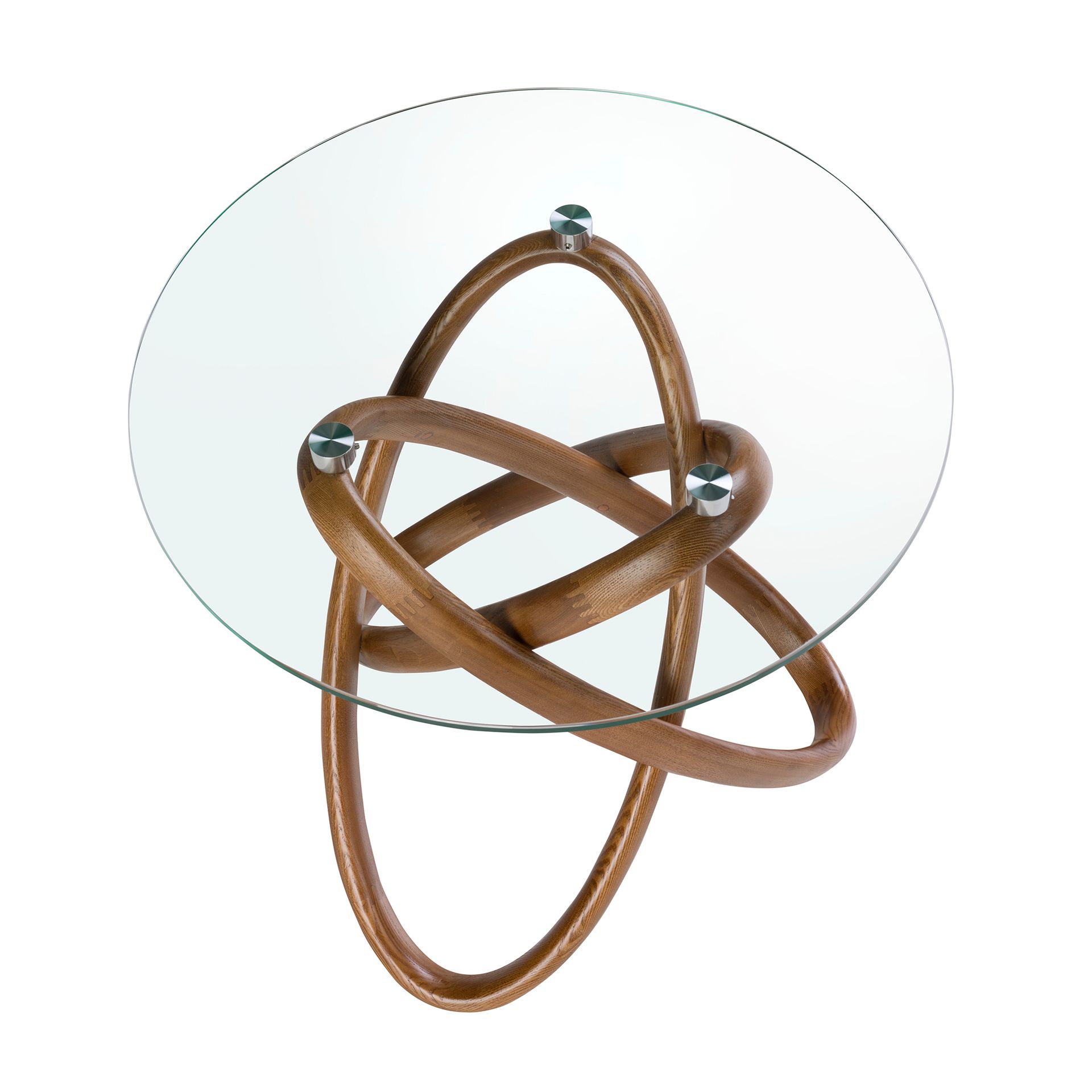 Mesa rincón redonda cristal templado y nogal Mesa rincón redonda cristal templado y nogal