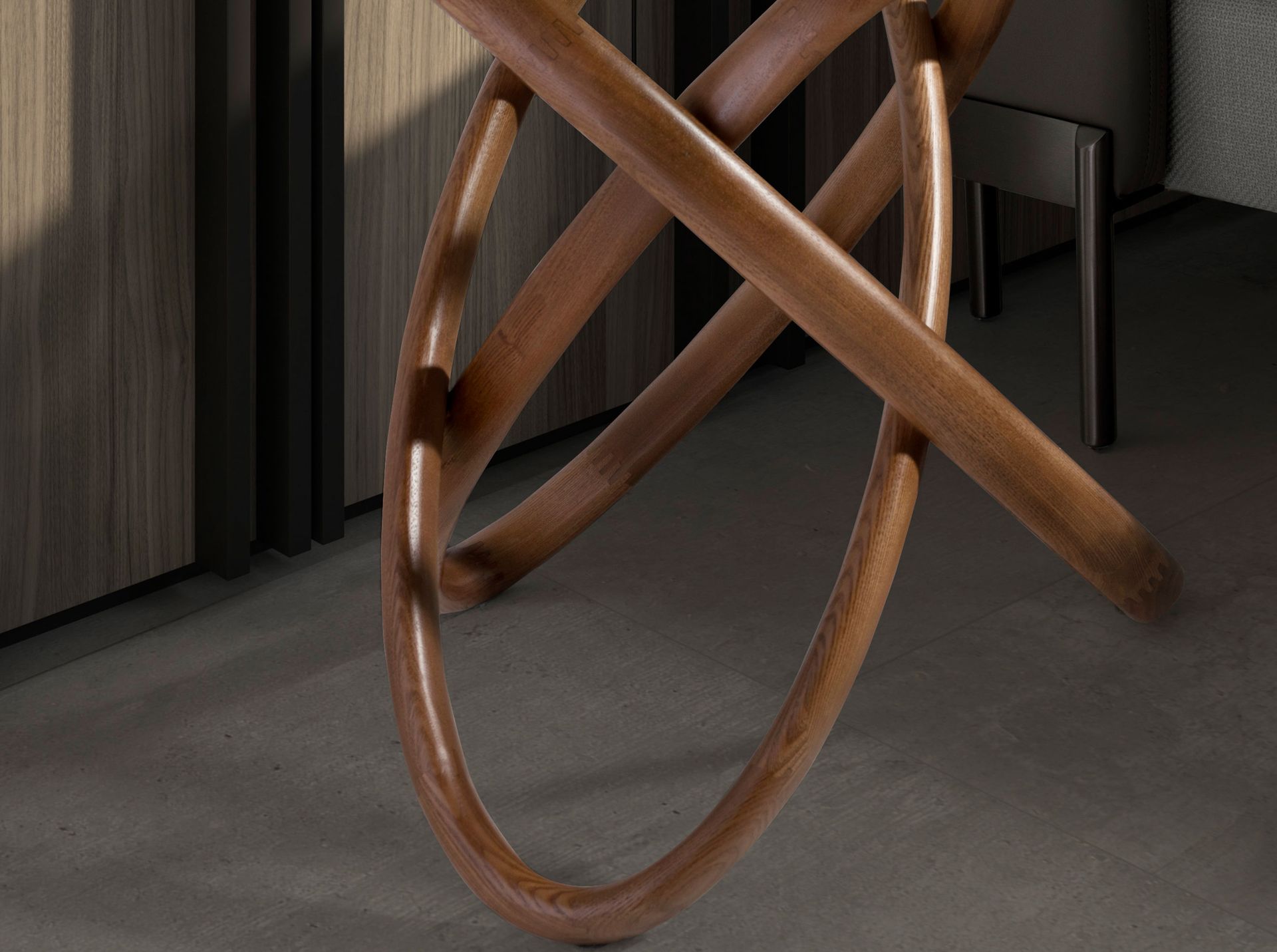 Mesa rincón redonda cristal templado y nogal Mesa rincón redonda cristal templado y nogal