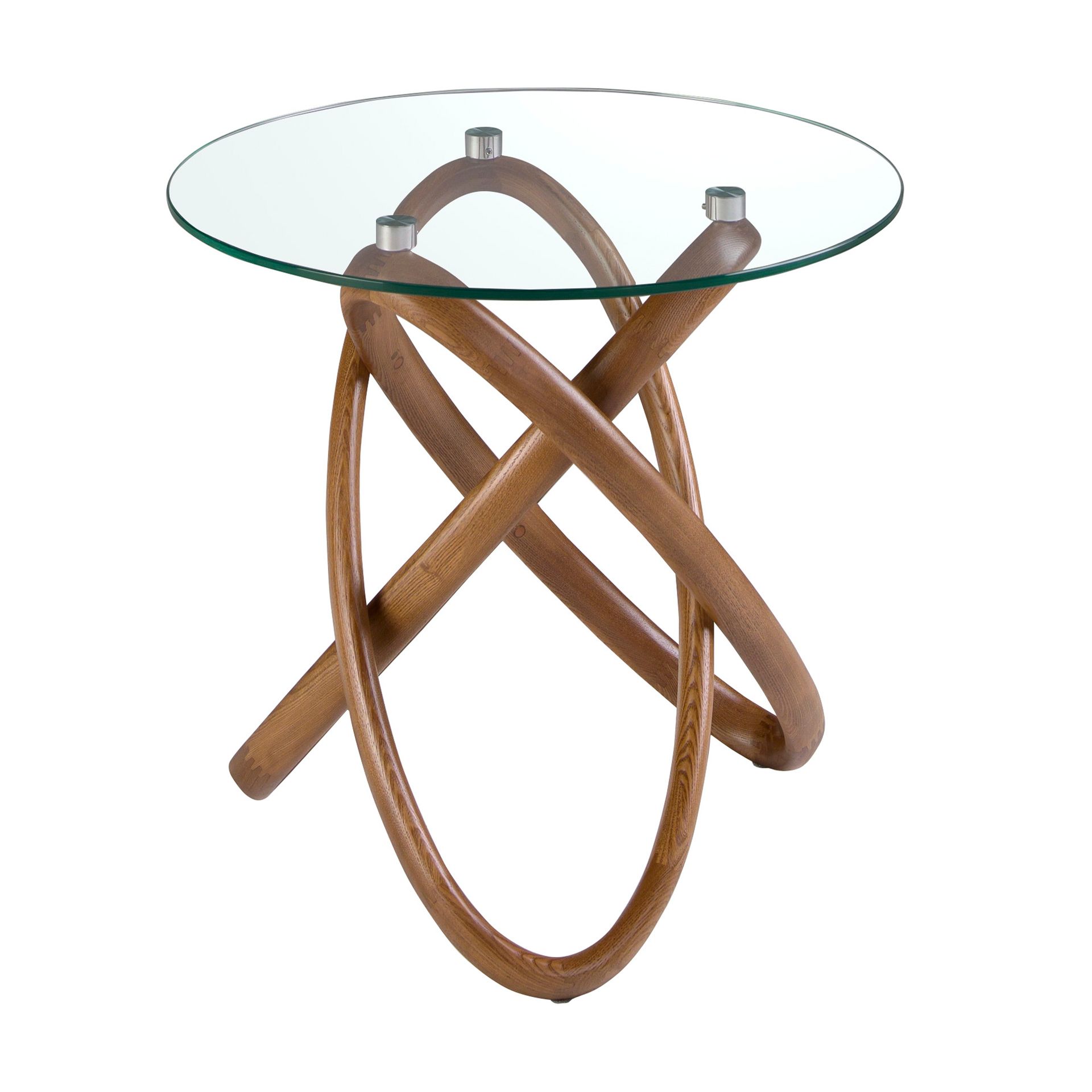 Mesa rincón redonda cristal templado y nogal Mesa rincón redonda cristal templado y nogal