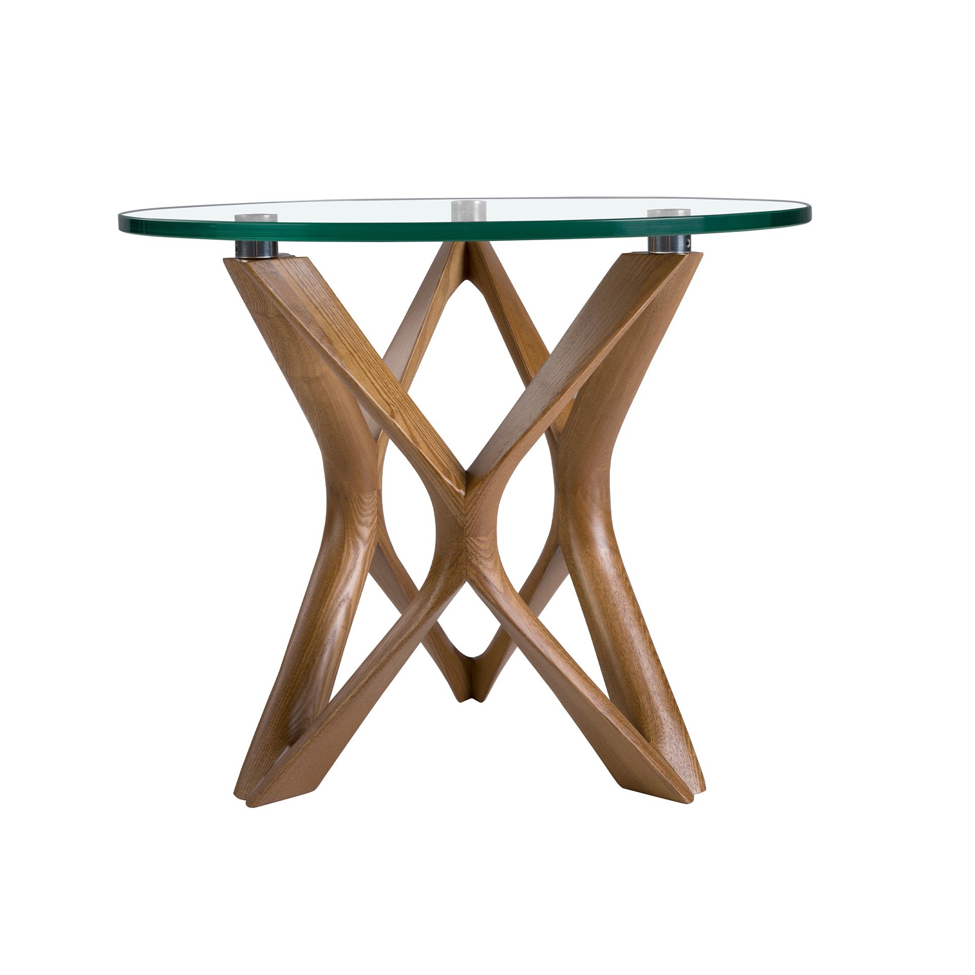 Mesa rincón redonda cristal templado y nogal Mesa rincón redonda cristal templado y nogal