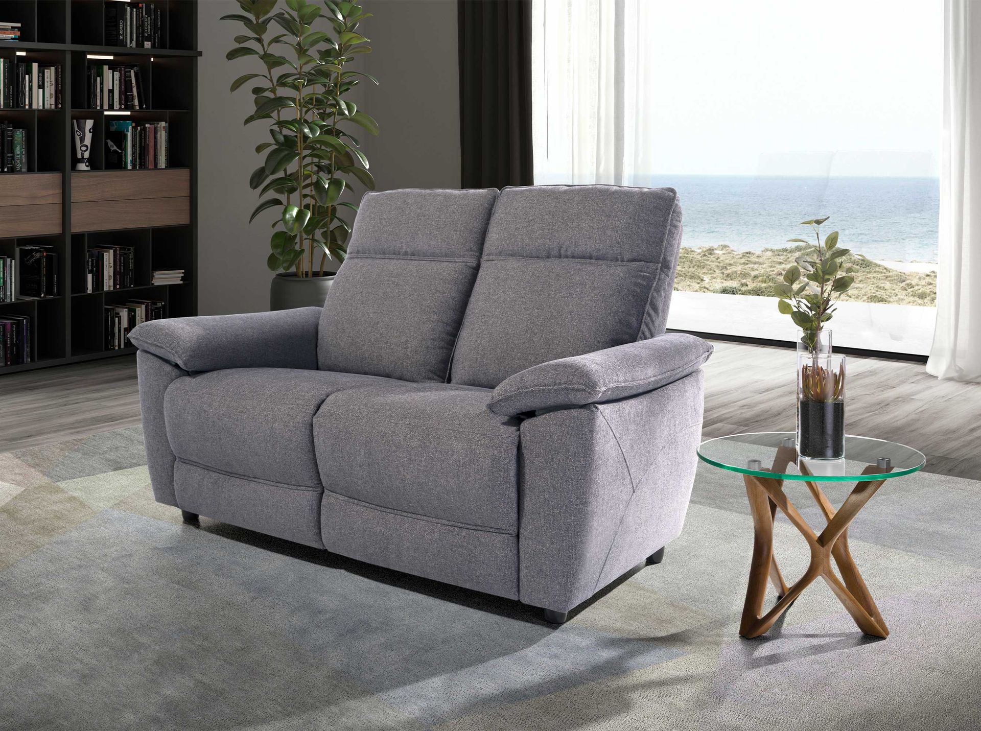 Mesa rincón redonda cristal templado y nogal Mesa rincón redonda cristal templado y nogal