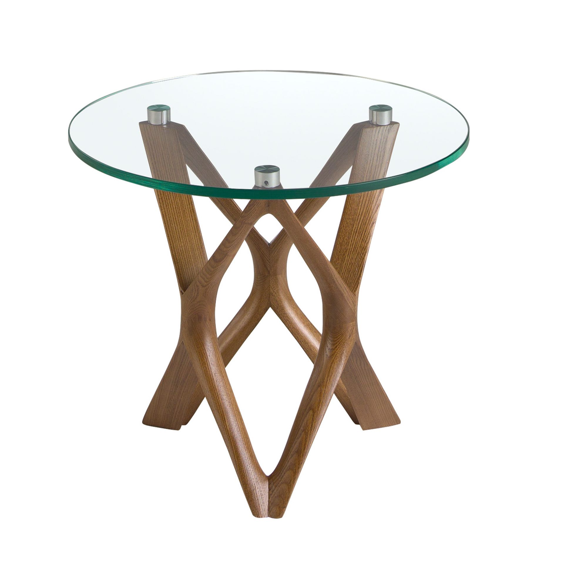 Mesa rincón redonda cristal templado y nogal Mesa rincón redonda cristal templado y nogal