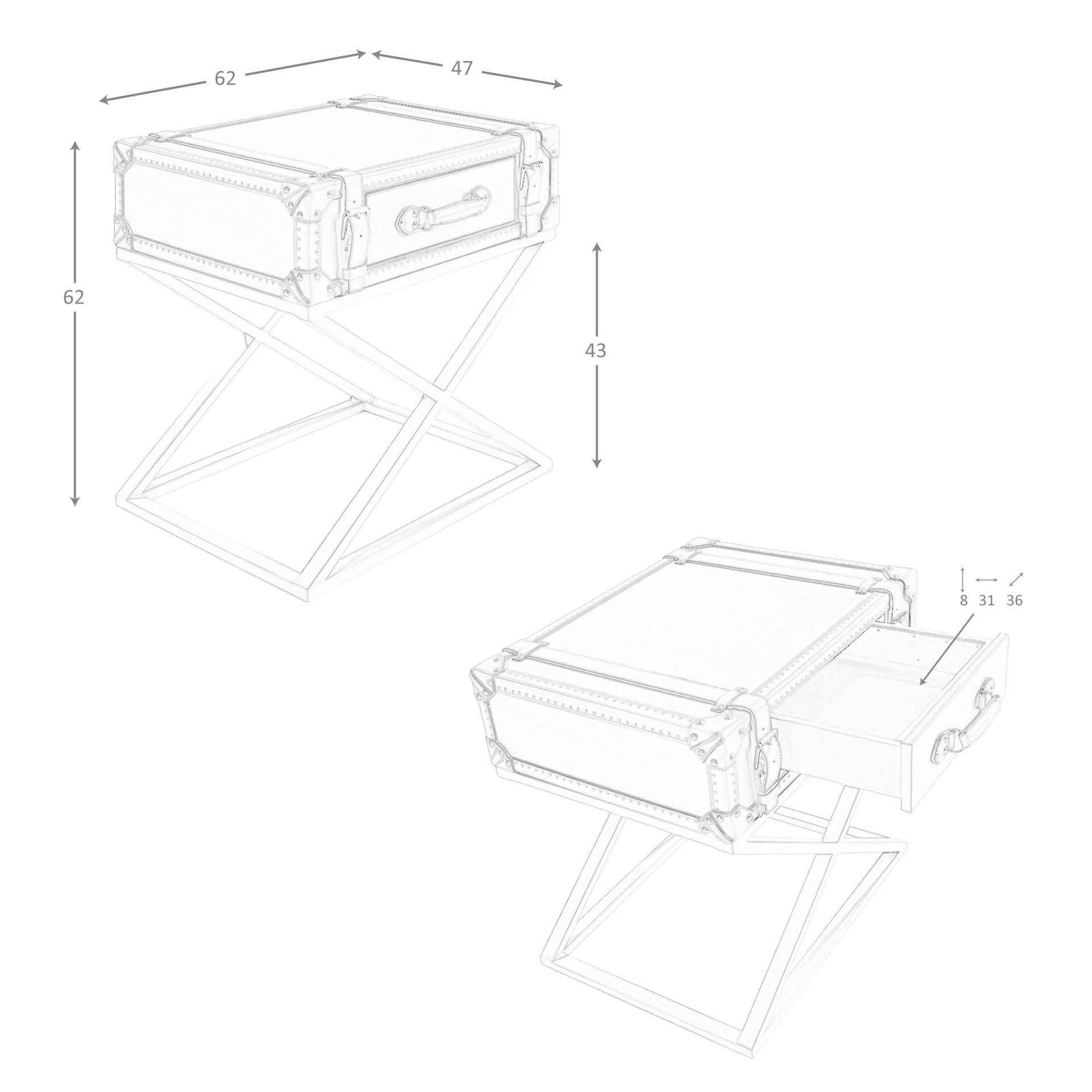 Mesa rincón rectangular piel, nogal y acero dorado Mesa rincón rectangular piel, nogal y acero dorado