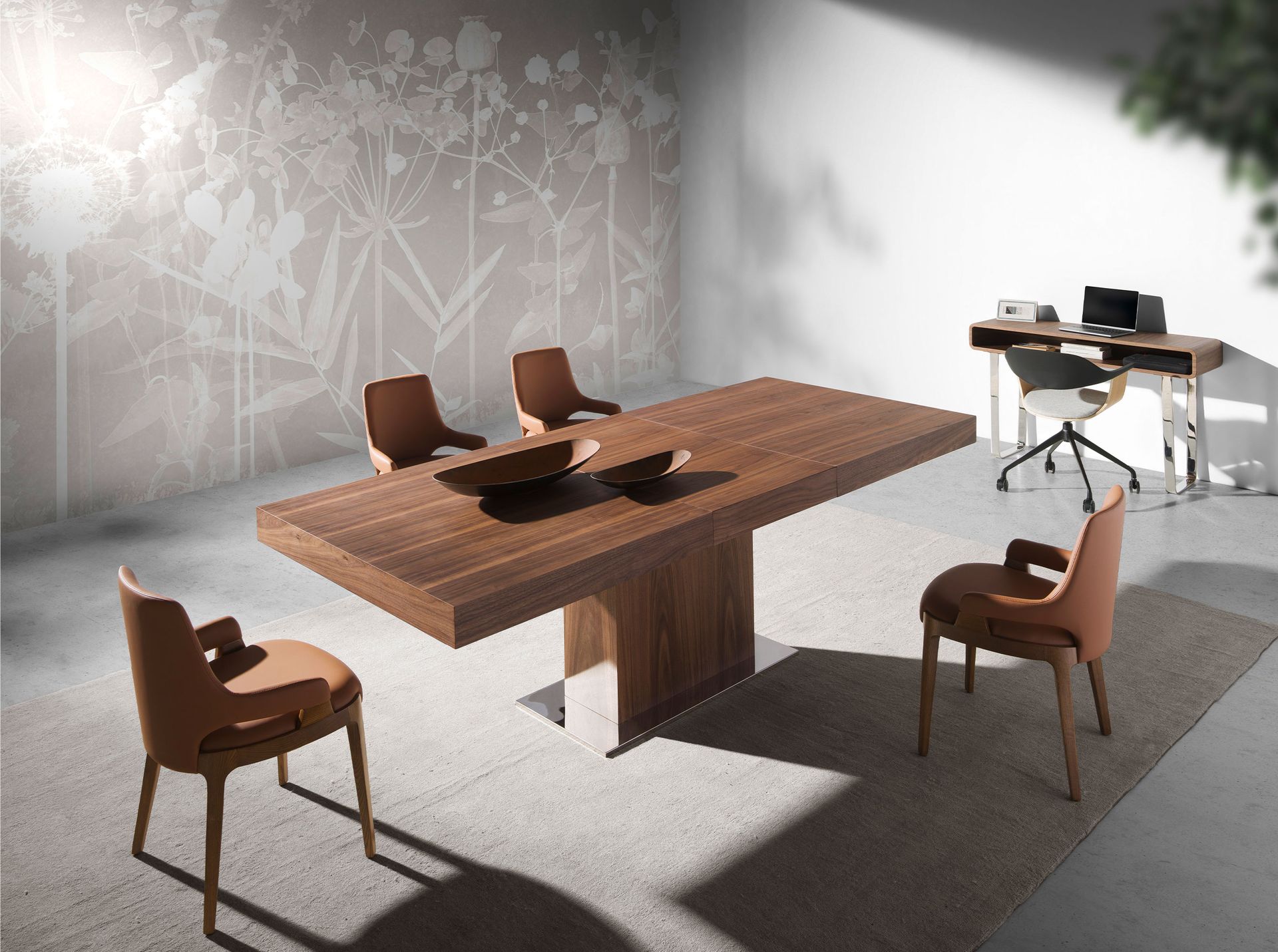 Consola rectangular nogal y acero cromado Consola rectangular nogal y acero cromado