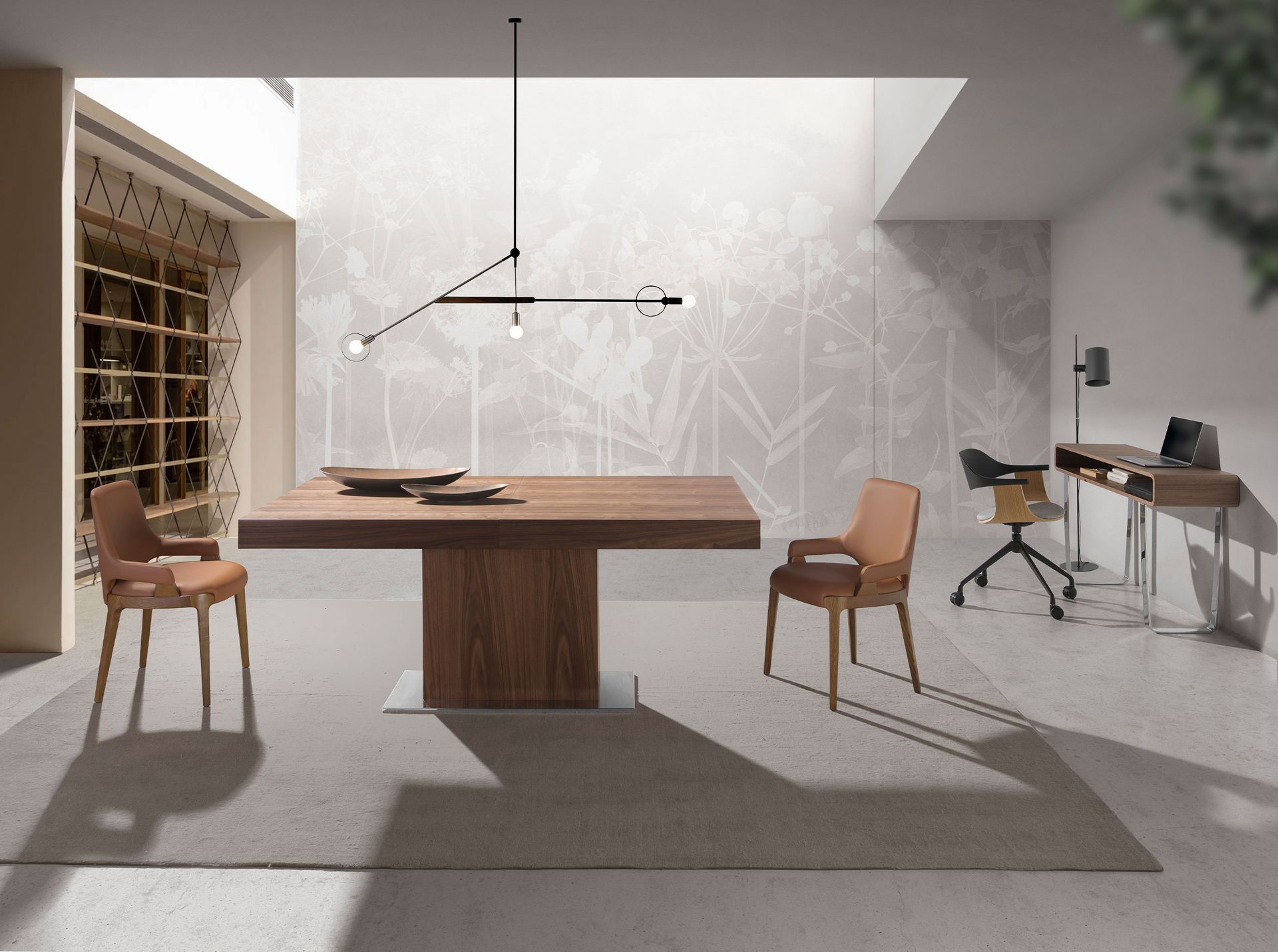 Consola rectangular nogal y acero cromado Consola rectangular nogal y acero cromado