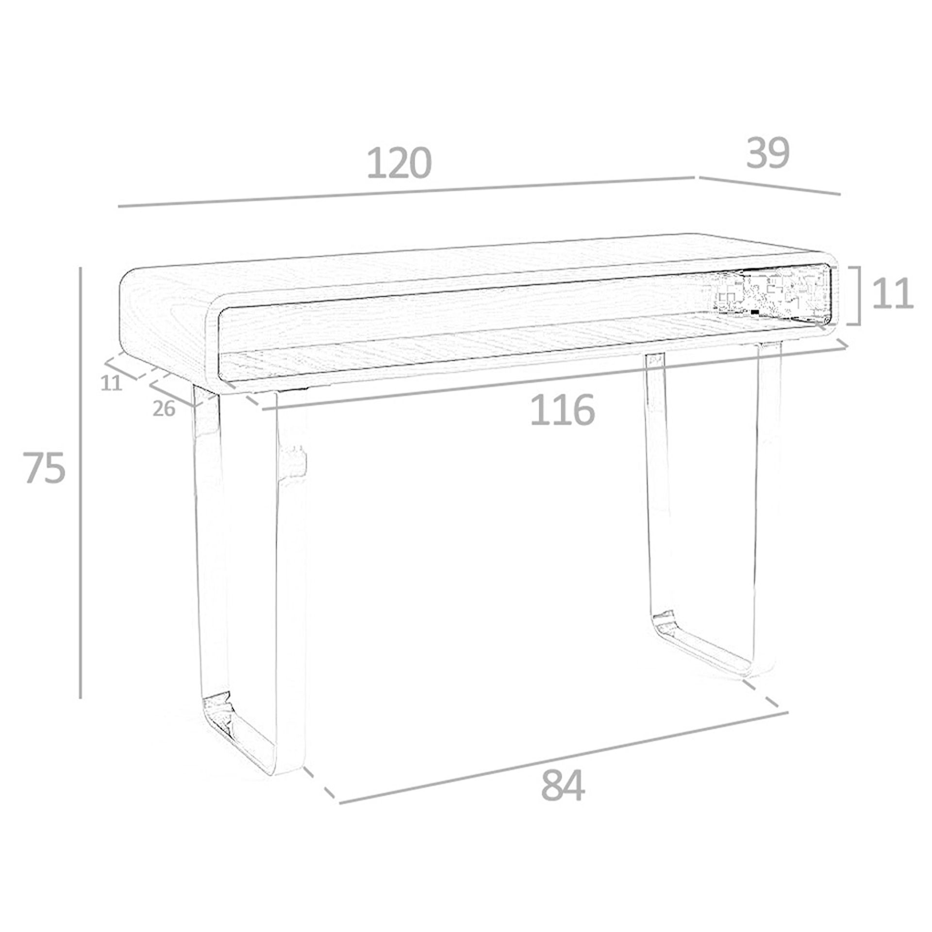 Consola rectangular nogal y acero cromado Consola rectangular nogal y acero cromado