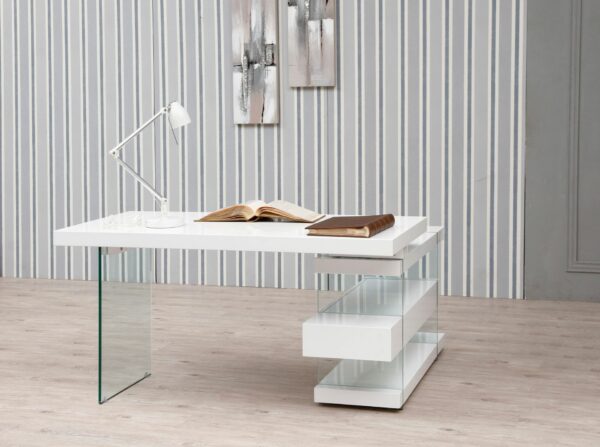Escritorio madera blanco y cristal templado