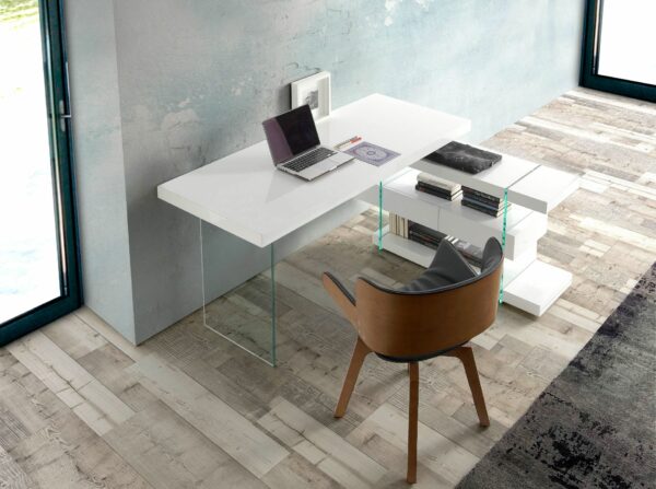 Escritorio madera blanco y cristal templado