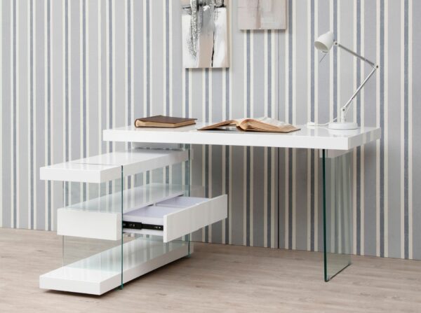 Escritorio madera blanco y cristal templado