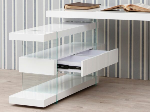 Escritorio madera blanco y cristal templado