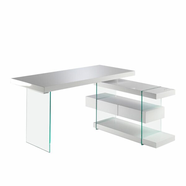 Escritorio madera blanco y cristal templado
