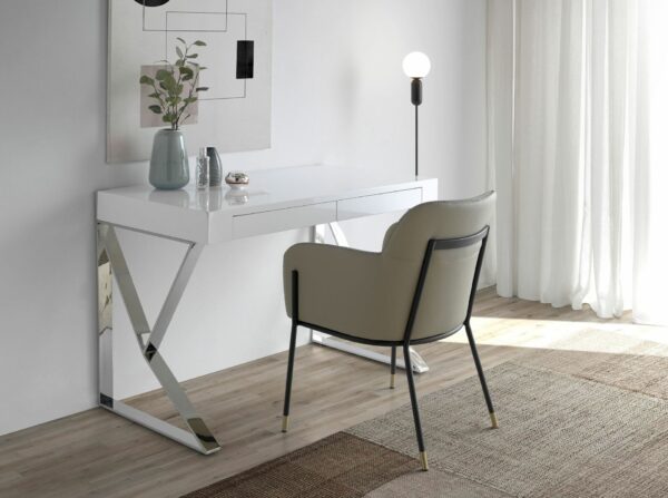 Escritorio madera blanco y acero cromado