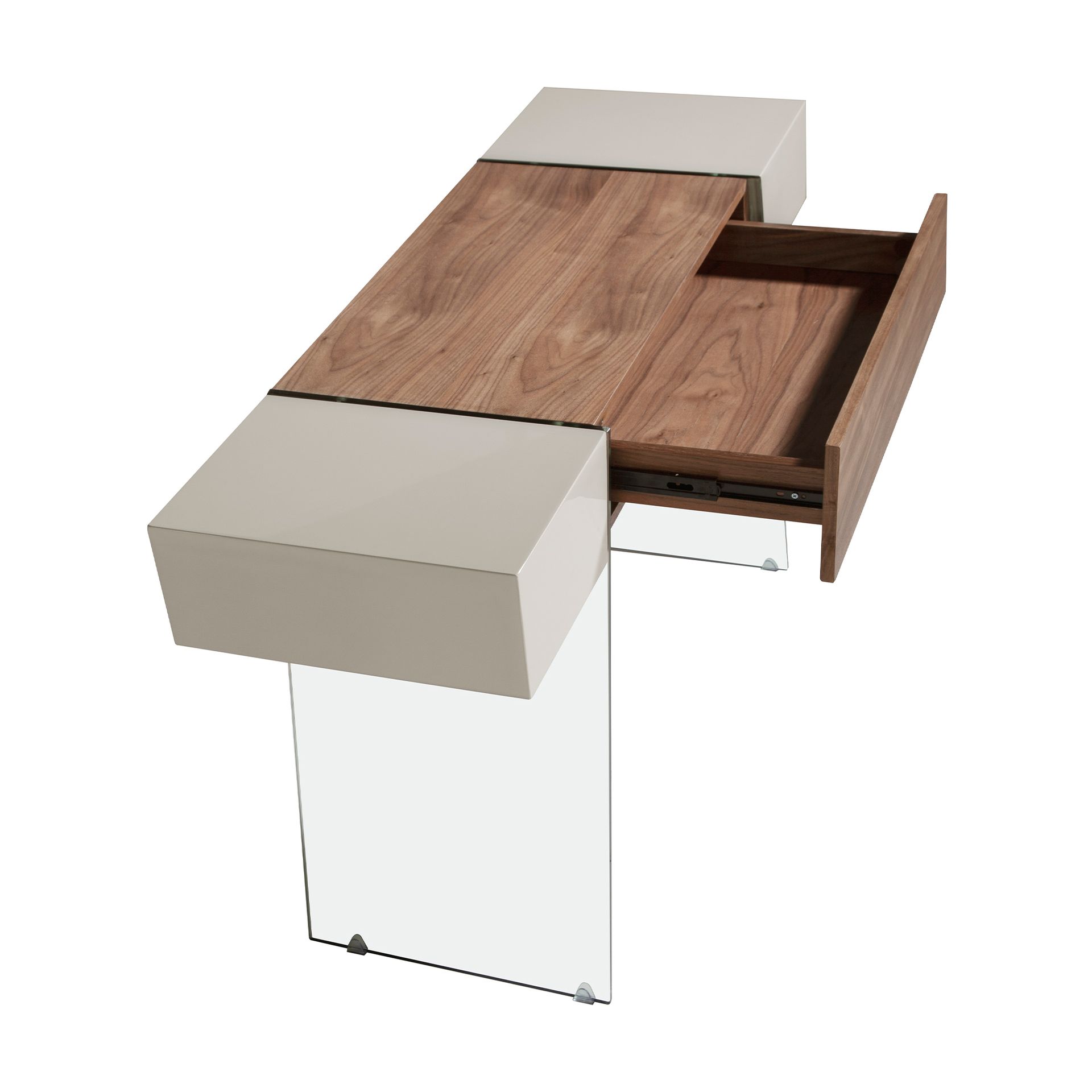 Consola rectangular madera gris, nogal y cristal templado Consola rectangular madera gris, nogal y cristal templado