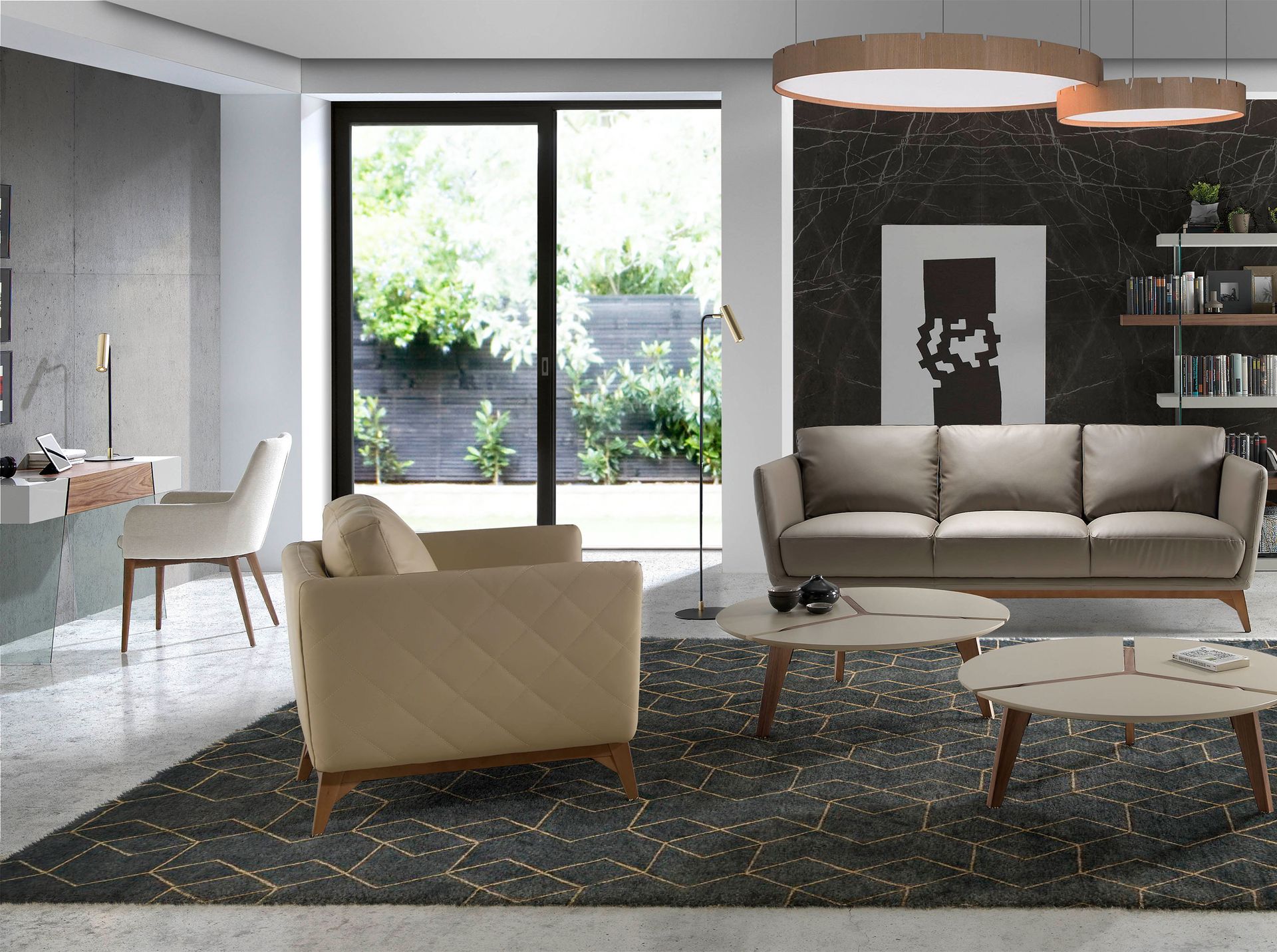 Consola rectangular madera gris, nogal y cristal templado Consola rectangular madera gris, nogal y cristal templado