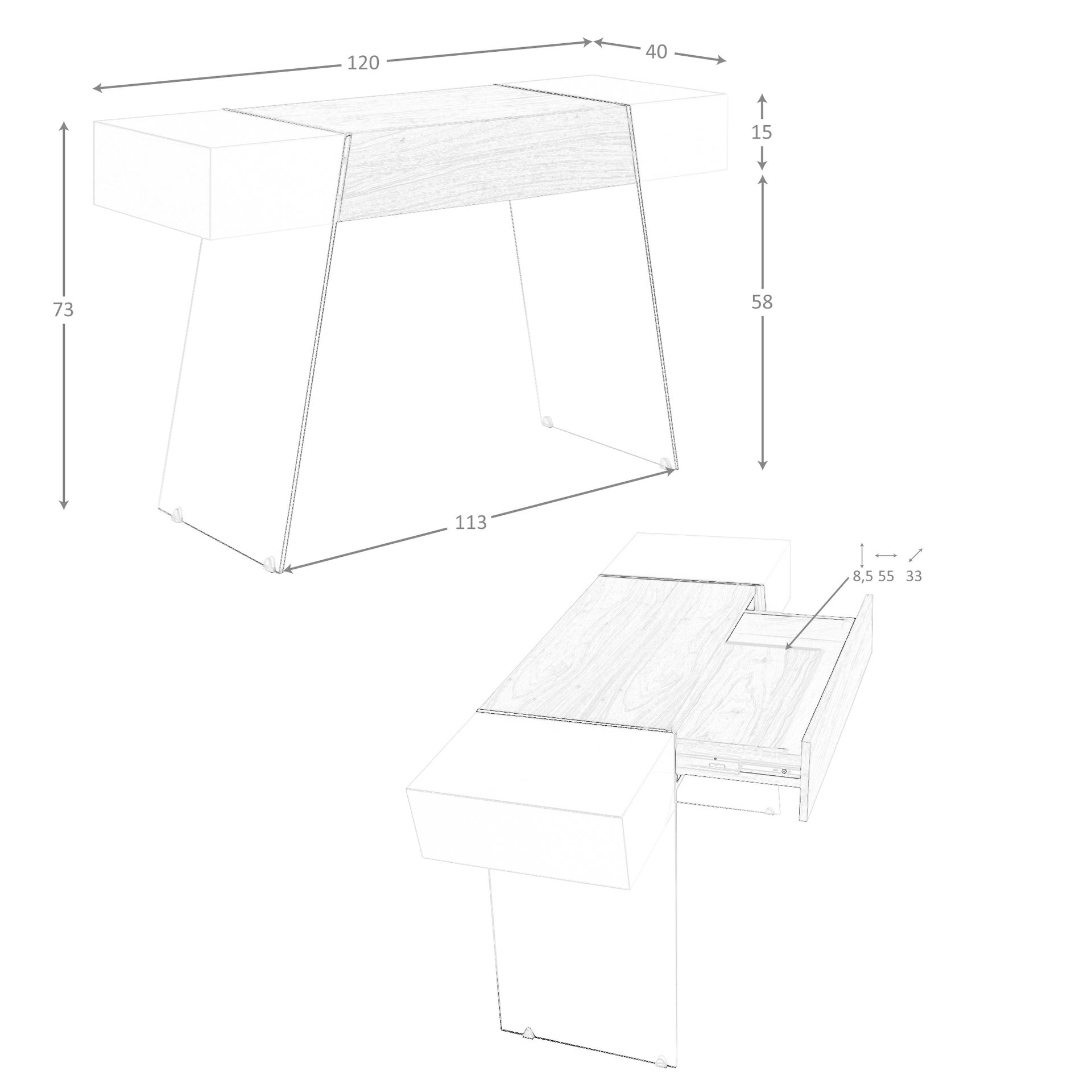 Consola rectangular madera gris, nogal y cristal templado Consola rectangular madera gris, nogal y cristal templado