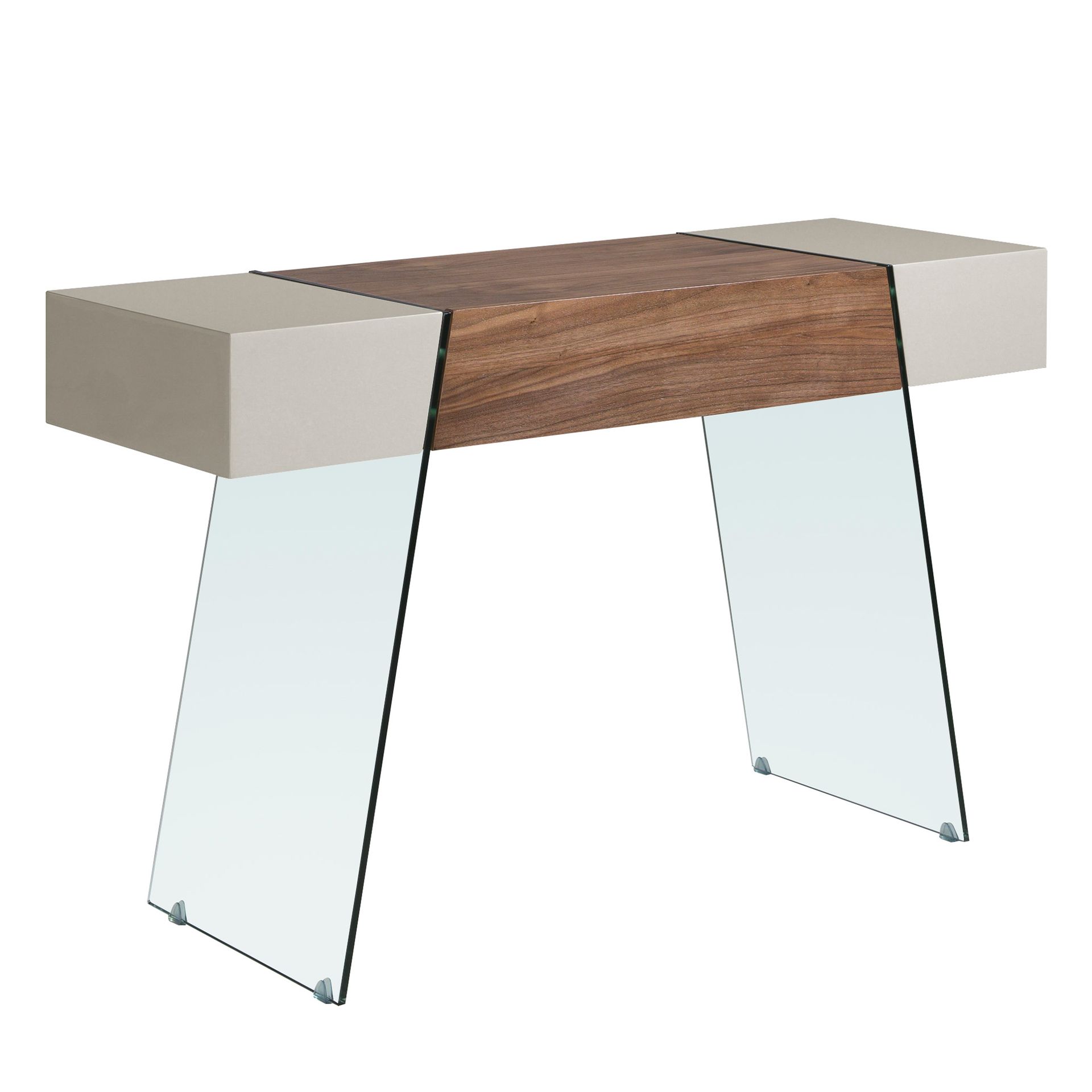 Consola rectangular madera gris, nogal y cristal templado Consola rectangular madera gris, nogal y cristal templado