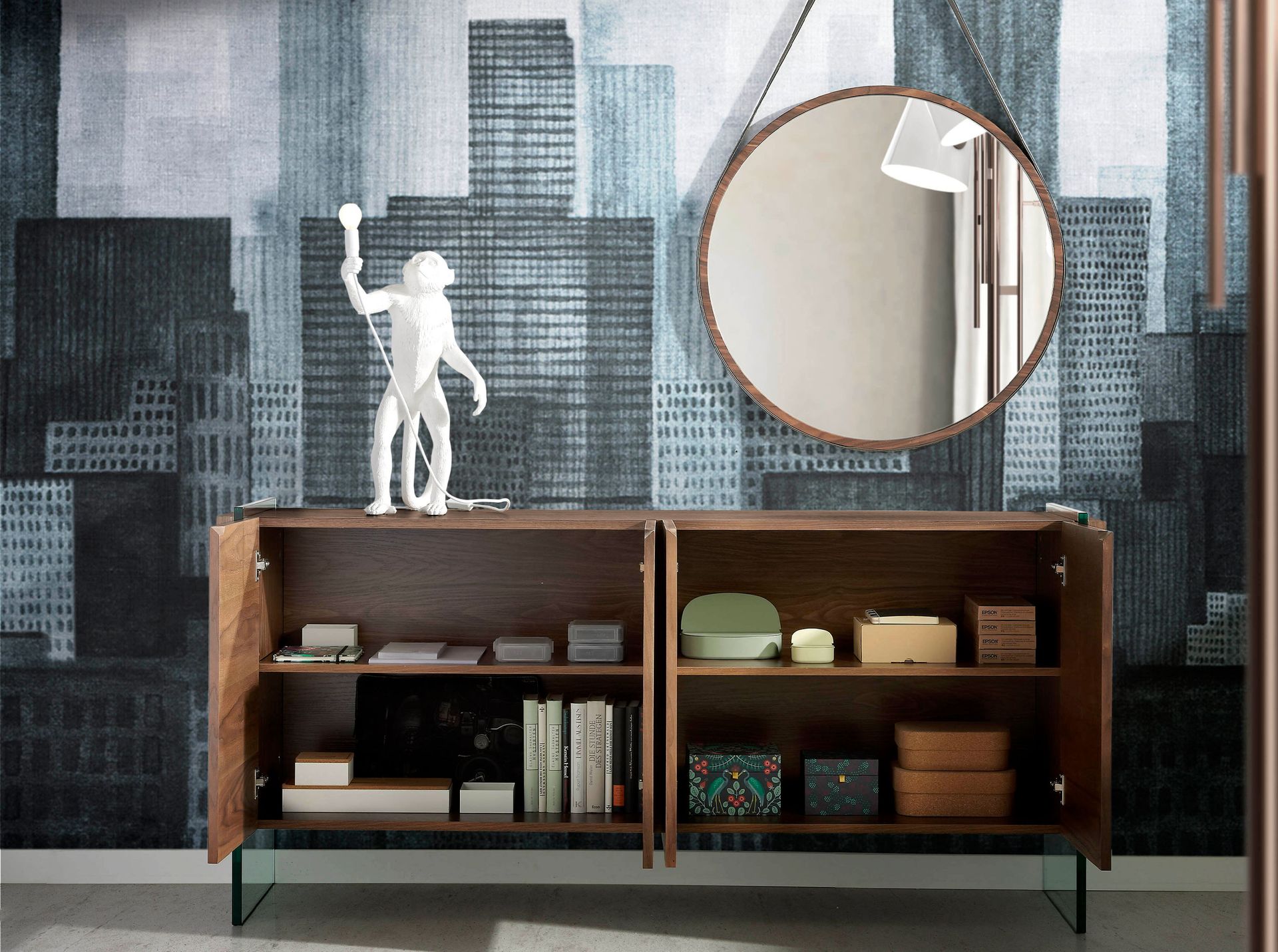 Espejo pared redondo nogal Espejo pared redondo nogal