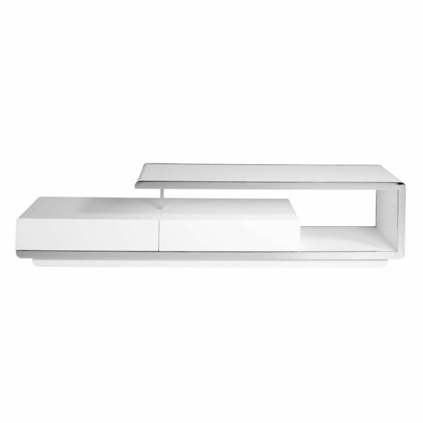 Mueble TV madera blanco y base acero cromado