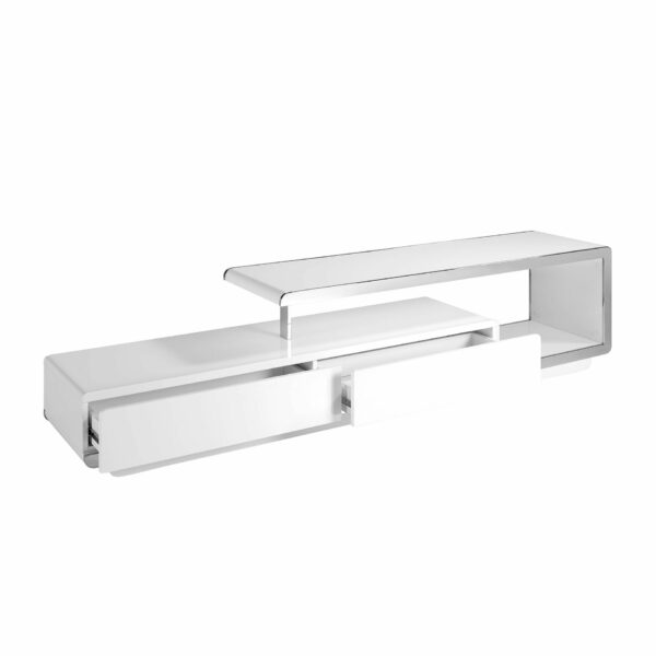 Mueble TV madera blanco y base acero cromado