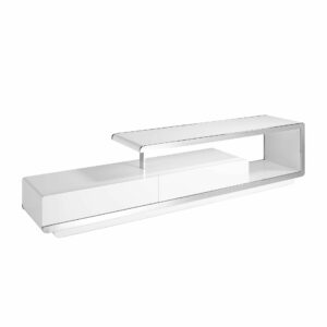 Mueble TV madera blanco y base acero cromado Mueble TV madera blanco y base acero cromado