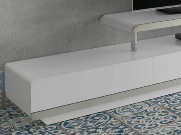 Mueble TV madera blanco y base acero cromado