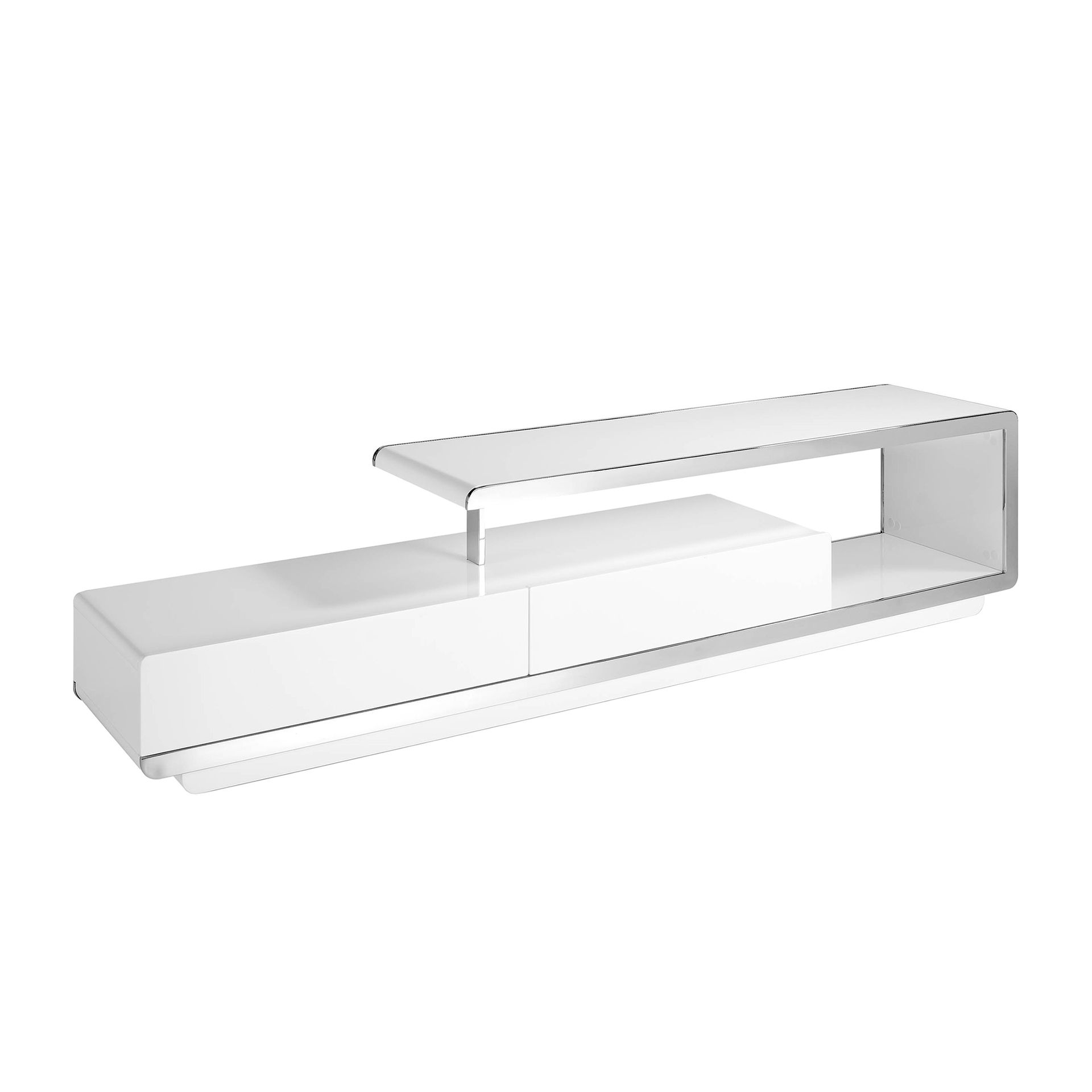 Mueble TV madera blanco y base acero cromado Mueble TV madera blanco y base acero cromado