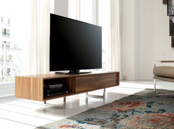 Mueble TV nogal y acero cromado