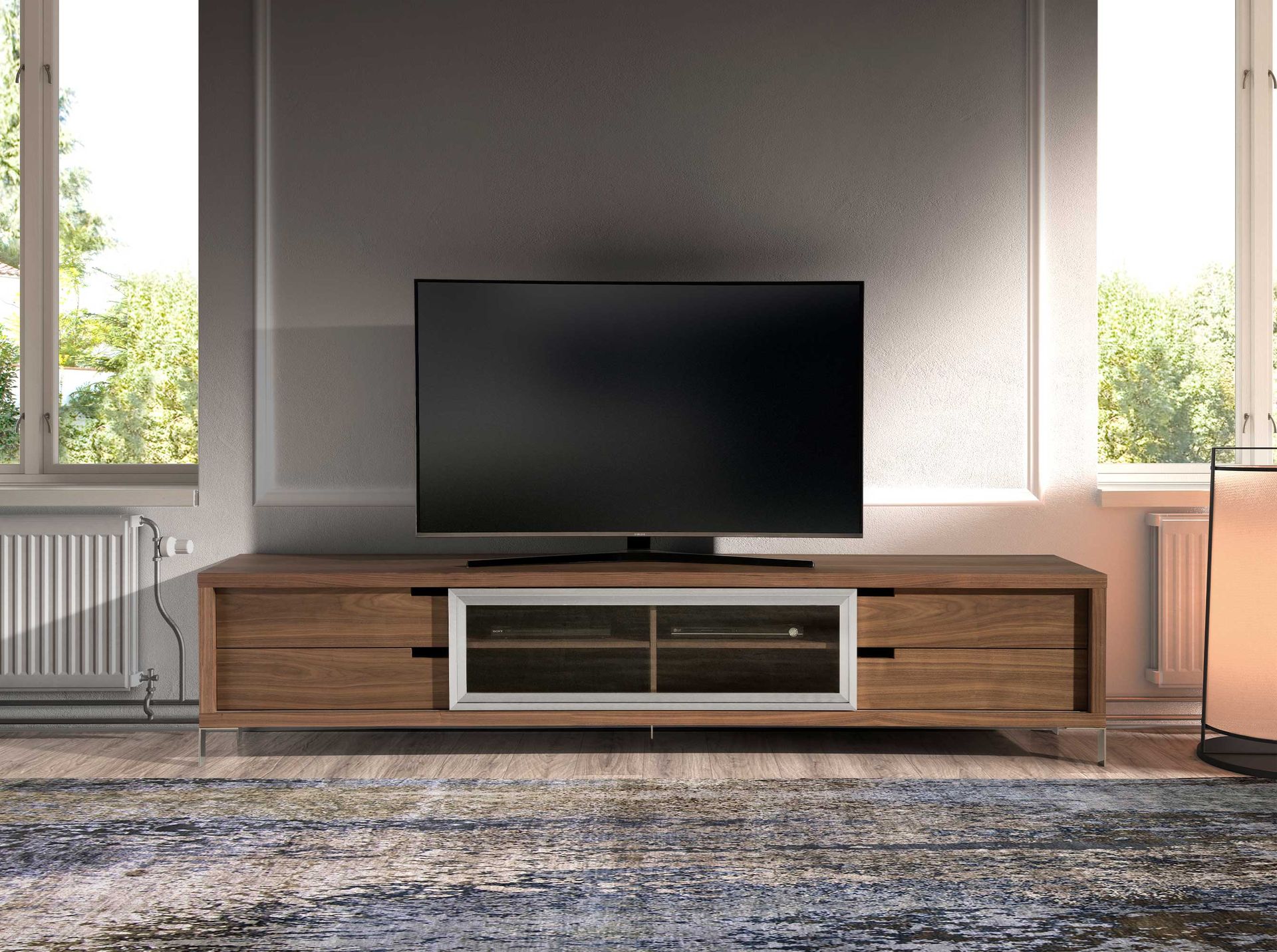 Mueble TV nogal y acero cromado Mueble TV nogal y acero cromado
