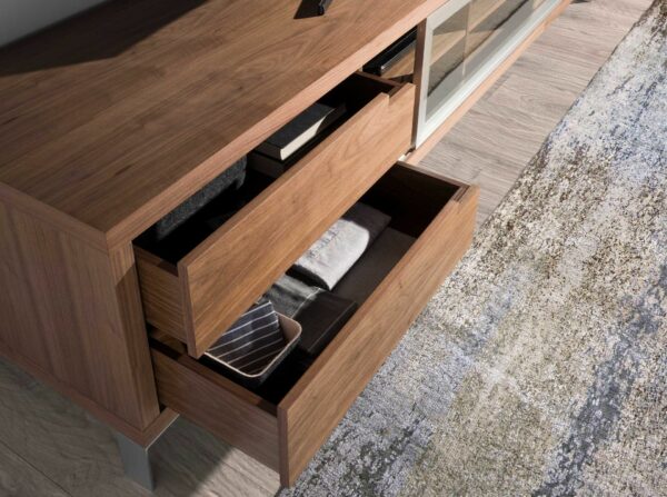 Mueble TV nogal y acero cromado