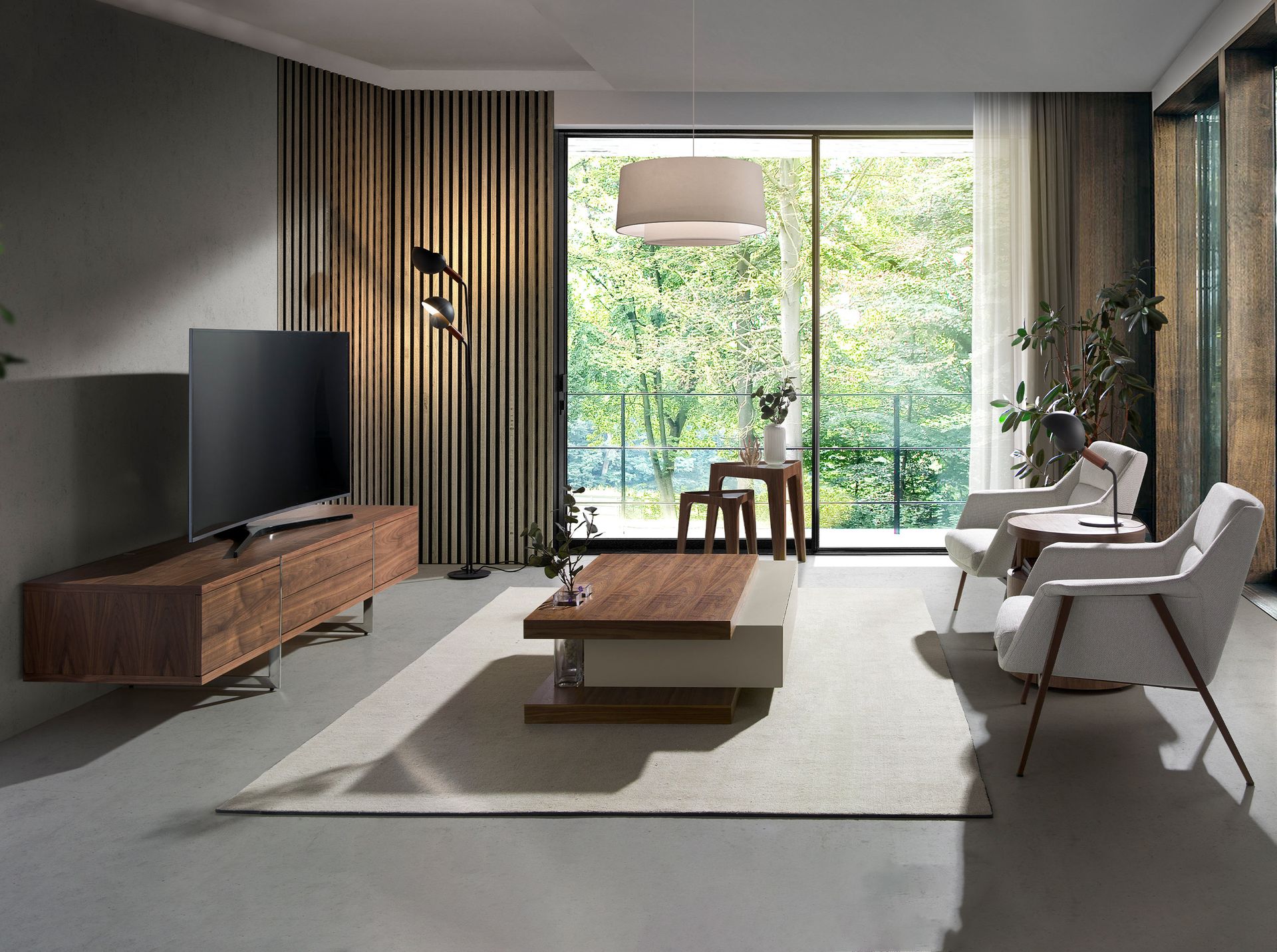 Mueble TV nogal y acero cromado Mueble TV nogal y acero cromado