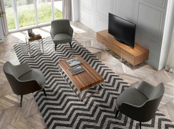 Mueble TV nogal y acero cromado