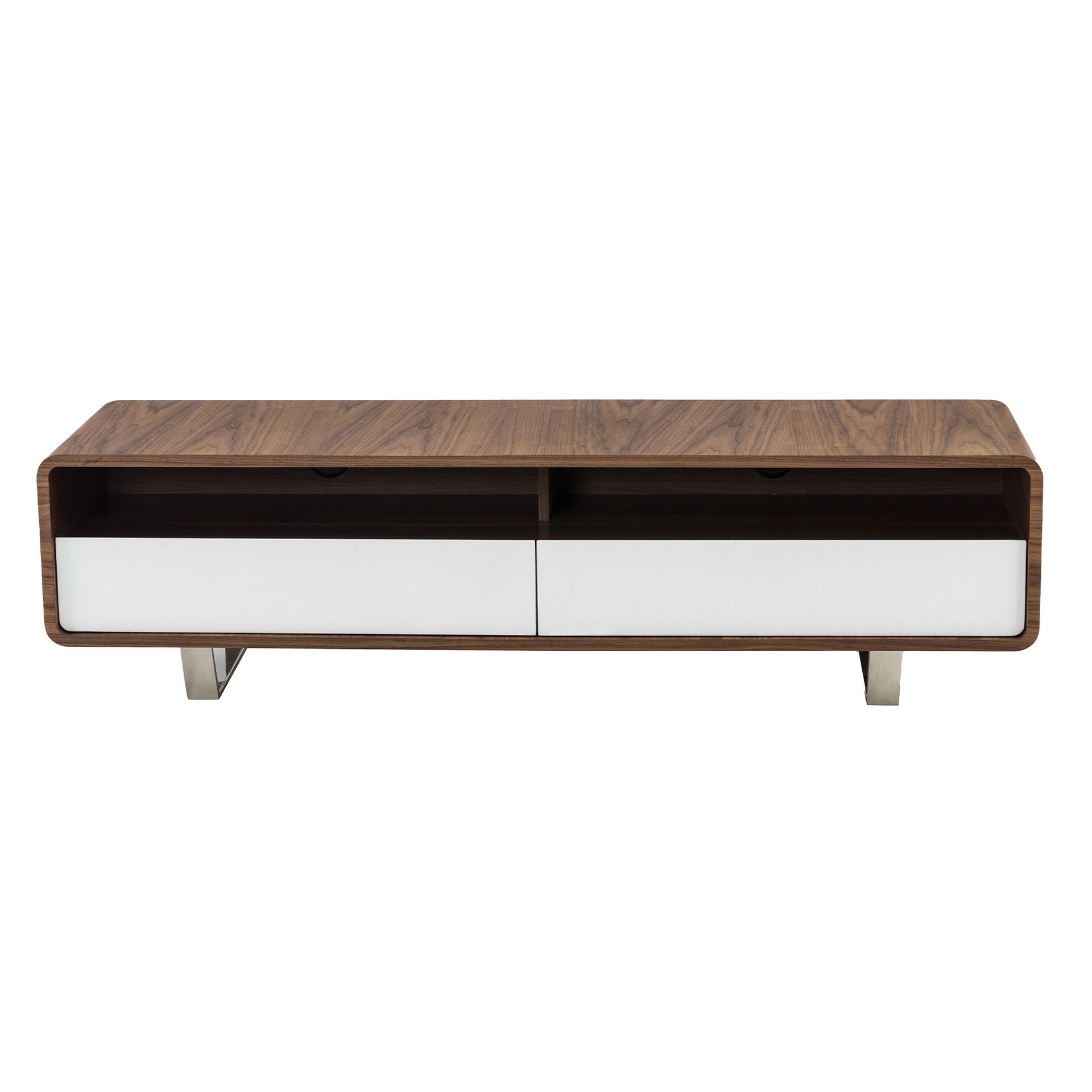 Mueble TV madera blanco, nogal y acero cromado Mueble TV madera blanco, nogal y acero cromado