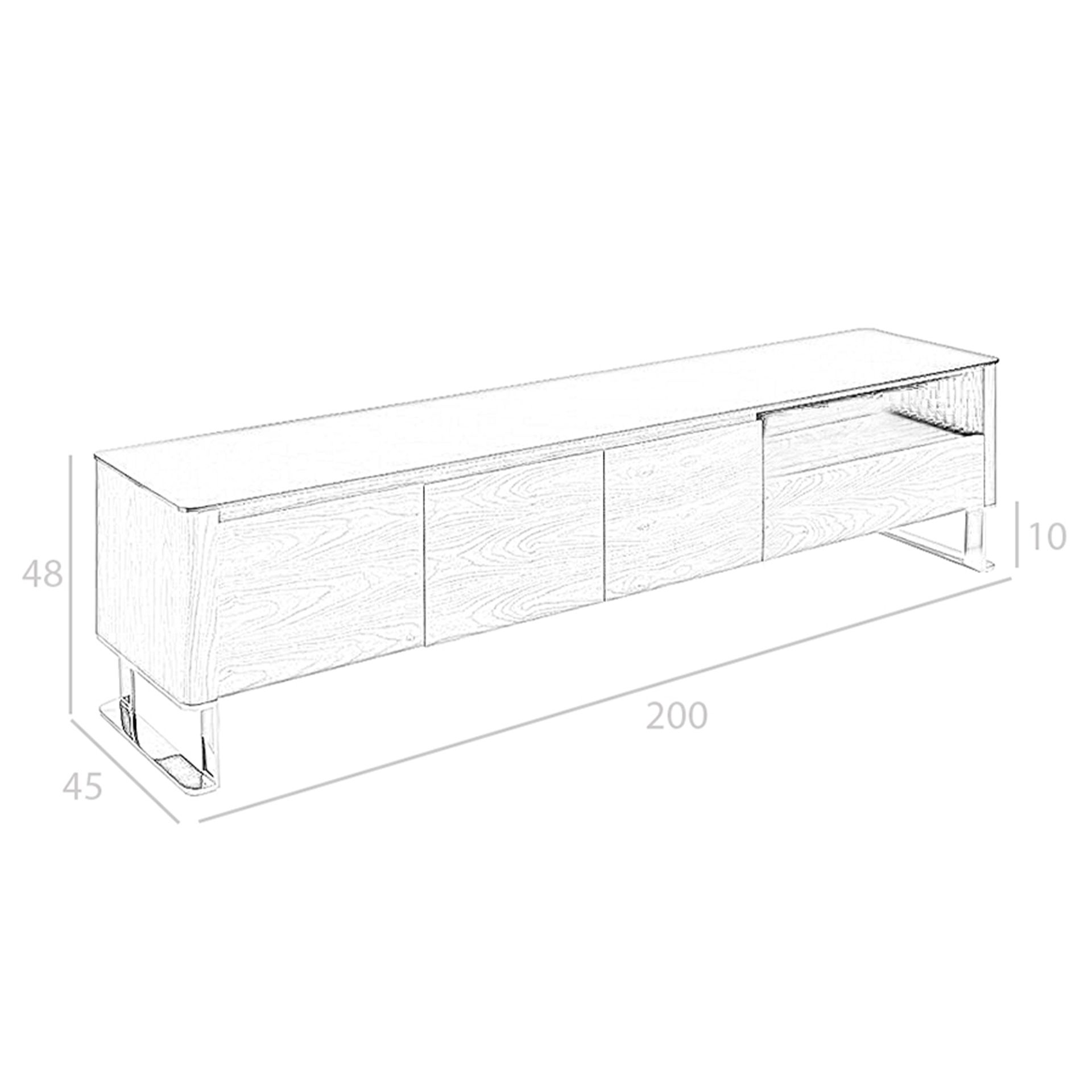 Mueble TV nogal, acero cromado y tapa de cristal negro Mueble TV nogal, acero cromado y tapa de cristal negro