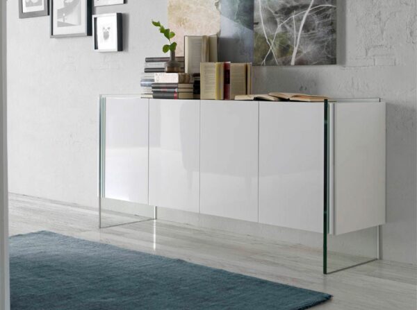 Aparador madera blanco y cristal templado